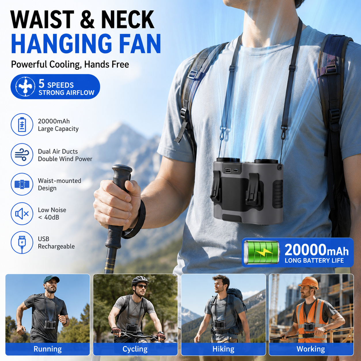 Portable Waist Clip Fan Mini U - Timer Dual Outlet avaliação e preço