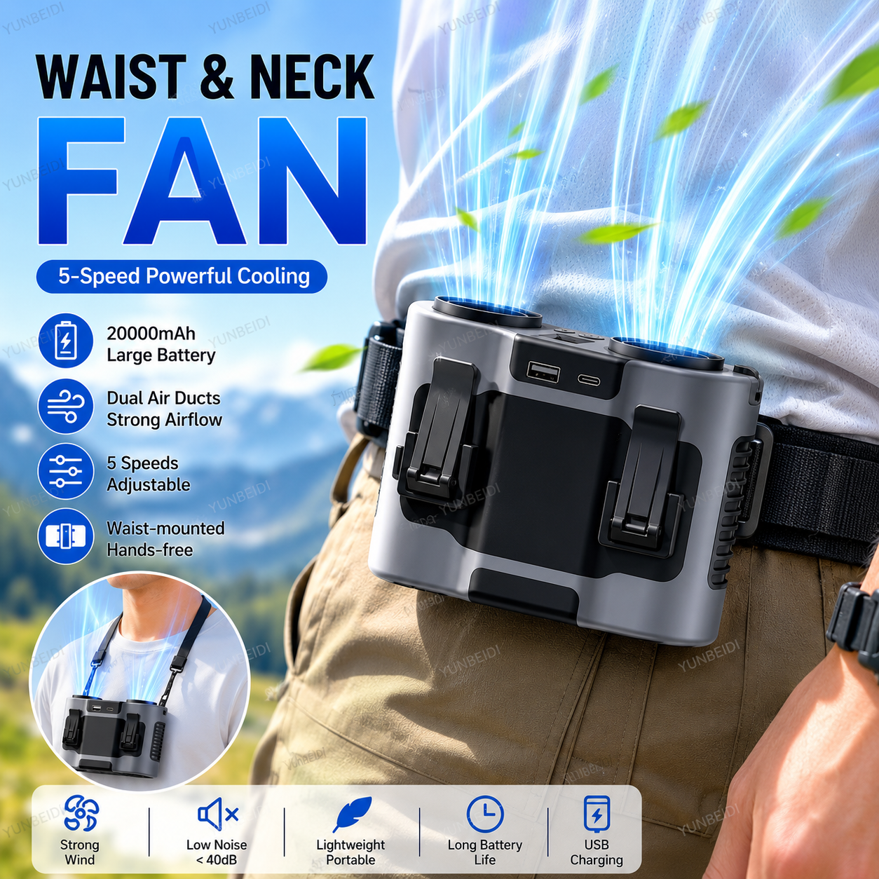 Portable Waist Clip Fan Mini U - Timer Dual Outlet avaliação e preço