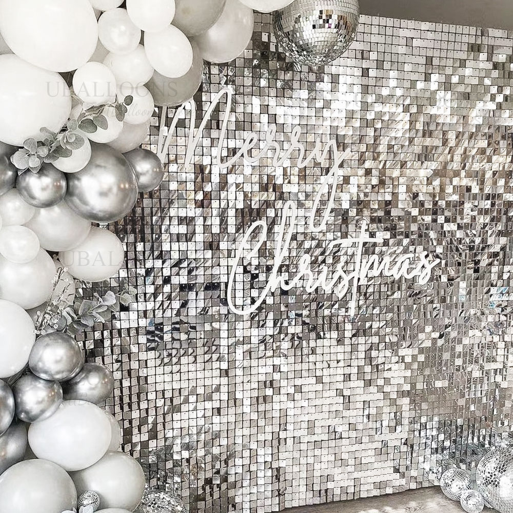 Silver Sequin Wall Backdrop Pa - Pvc Panel Background avaliação e preço