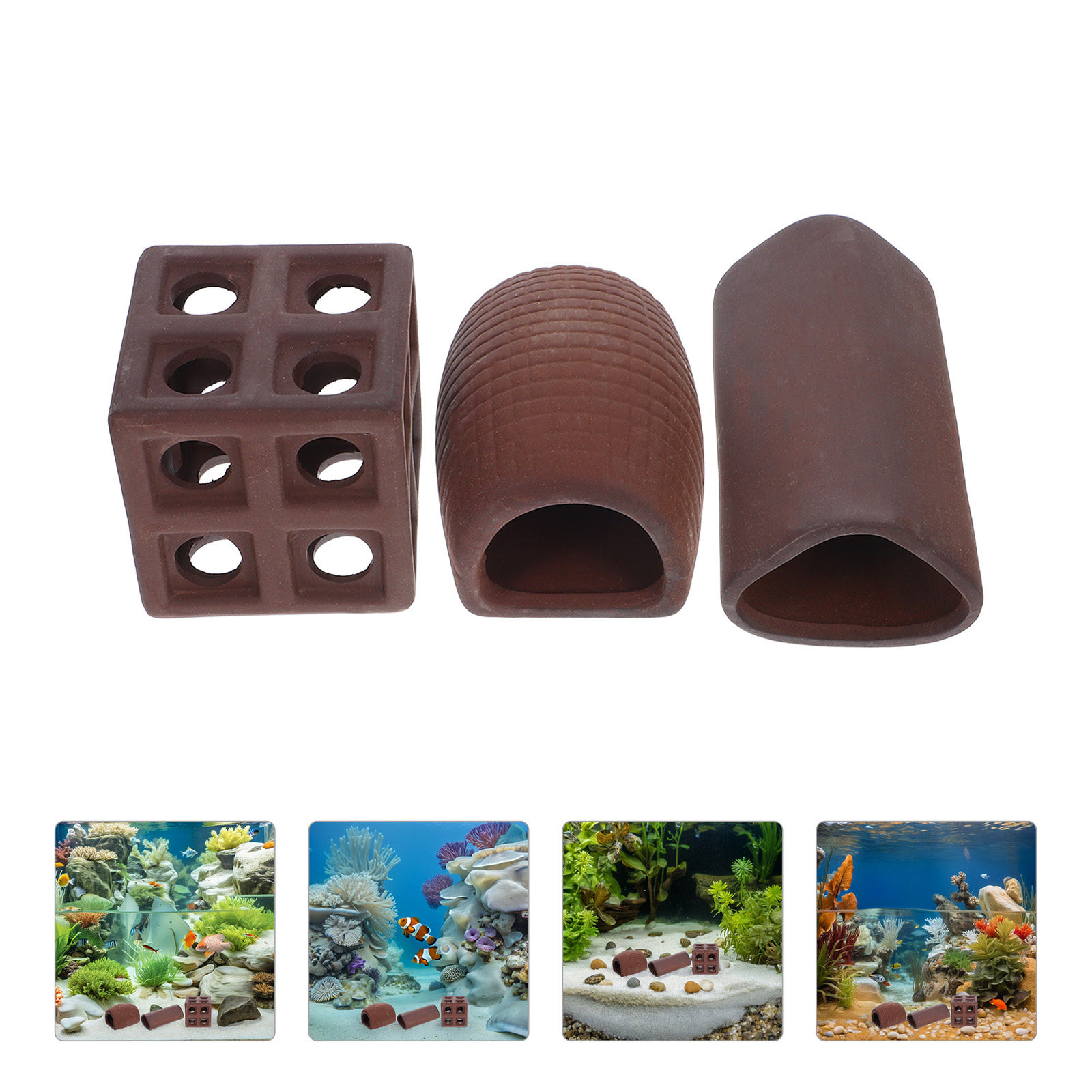 3Pcs Aquarium Decorative Rocke - Hide Cave Ceramic avaliação e preço